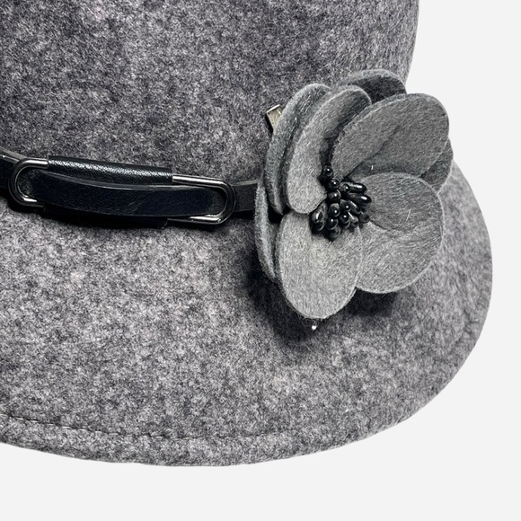 Nine West Bucket Hat 100% Wool Gray Felt Wool Flower Adjustable Band OS NEW - Picture 4 of 9